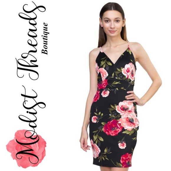 Black Floral Mini Dress - Picture 1 of 4